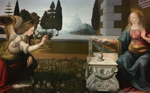 Leonardo Da Vinci, The Annunciation, Uffizi Gallery, Florence, Italy